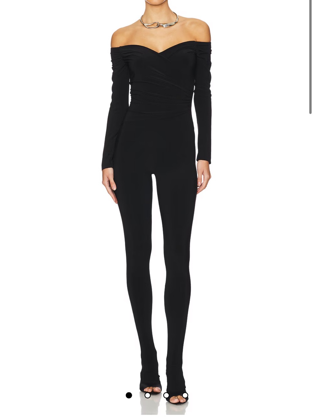 Off Shoulder Sweetheart Catsuit With Footie in Black
Norma Kamali